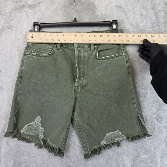We The Free Denim Shorts Womens 27 Green Distressed Button Fly Raw Hem Cutoff - Picture 3 of 14